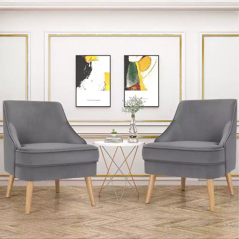 Set of 2 Velvet Accent Chairs with Rubber Wood Legs Pink/Green/Grey