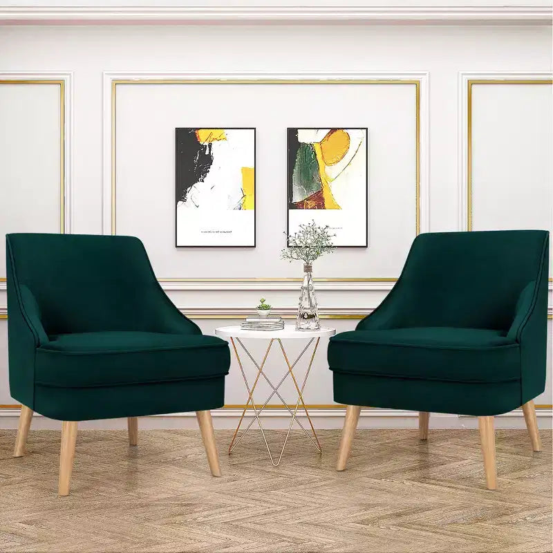 Set of 2 Velvet Accent Chairs with Rubber Wood Legs Pink/Green/Grey