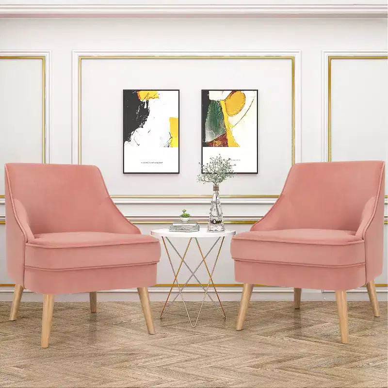 Set of 2 Velvet Accent Chairs with Rubber Wood Legs Pink/Green/Grey