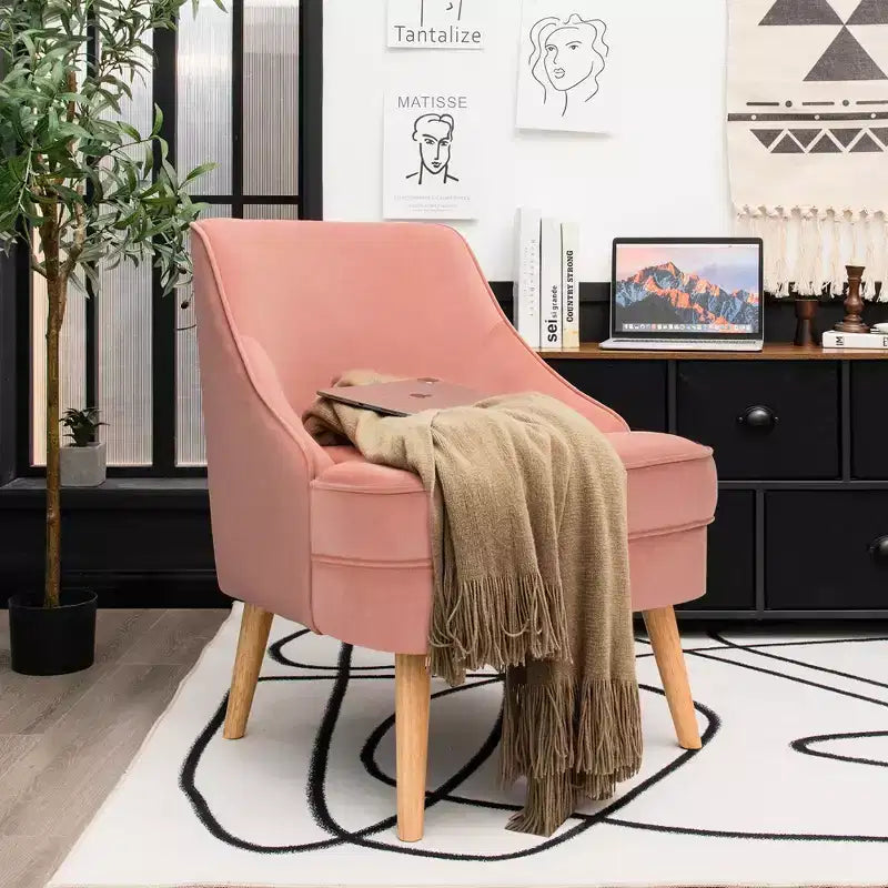 Set of 2 Velvet Accent Chairs with Rubber Wood Legs Pink/Green/Grey