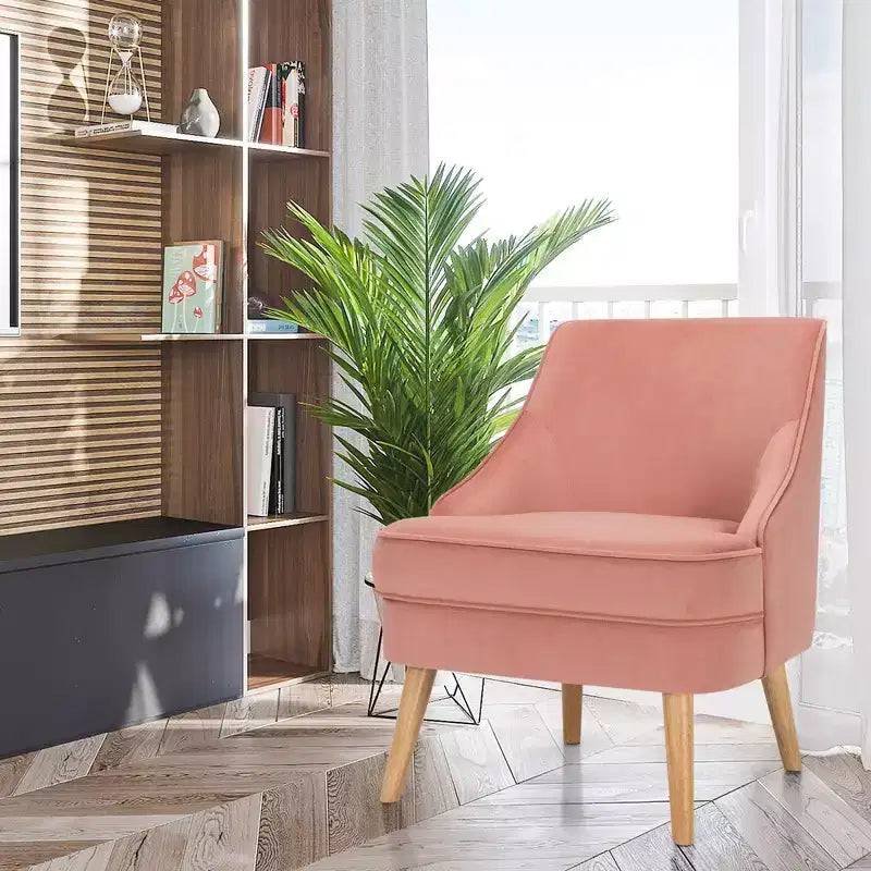 Set of 2 Velvet Accent Chairs with Rubber Wood Legs Pink/Green/Grey