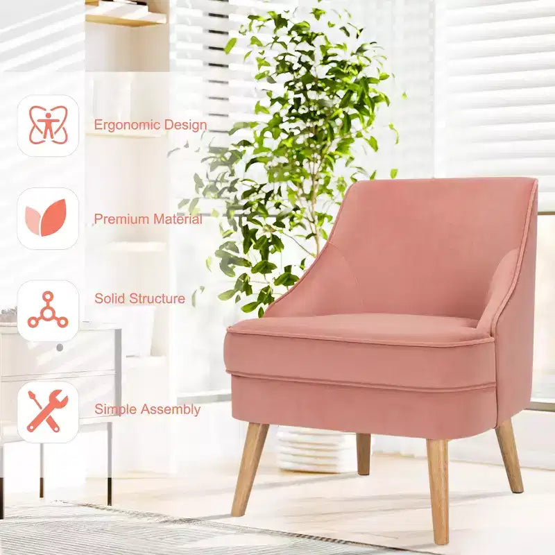 Set of 2 Velvet Accent Chairs with Rubber Wood Legs Pink/Green/Grey