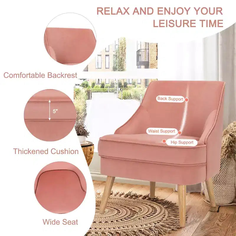 Set of 2 Velvet Accent Chairs with Rubber Wood Legs Pink/Green/Grey