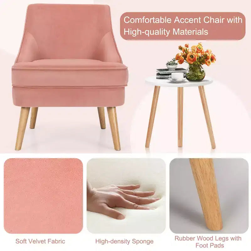 Set of 2 Velvet Accent Chairs with Rubber Wood Legs Pink/Green/Grey
