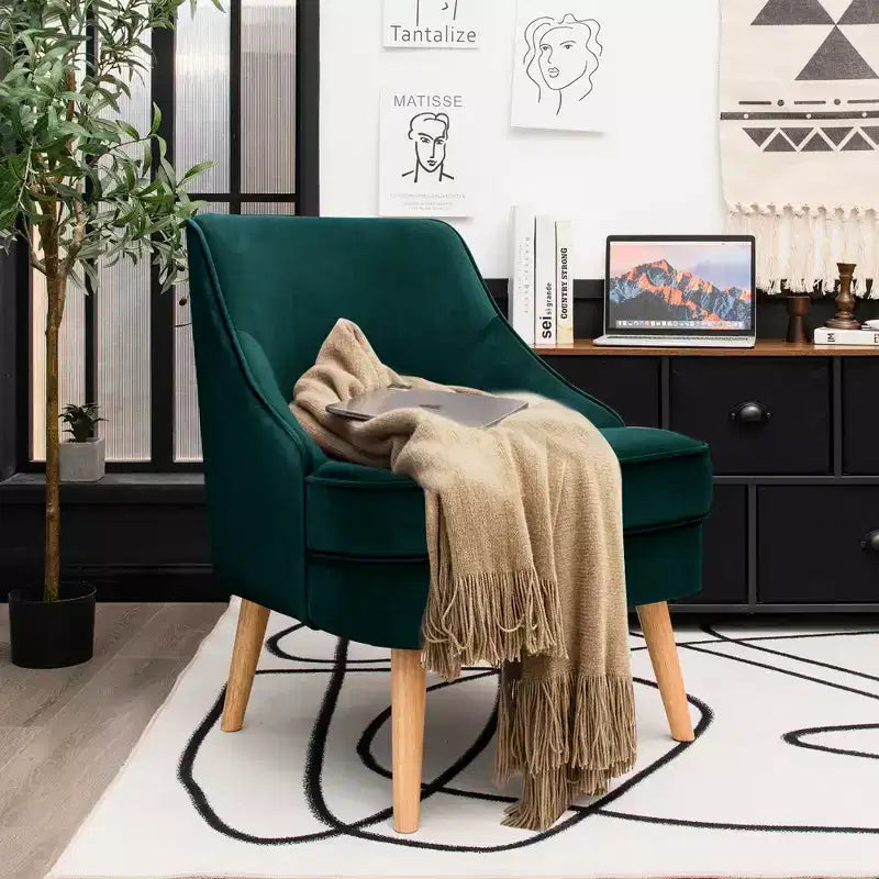 Set of 2 Velvet Accent Chairs with Rubber Wood Legs Pink/Green/Grey