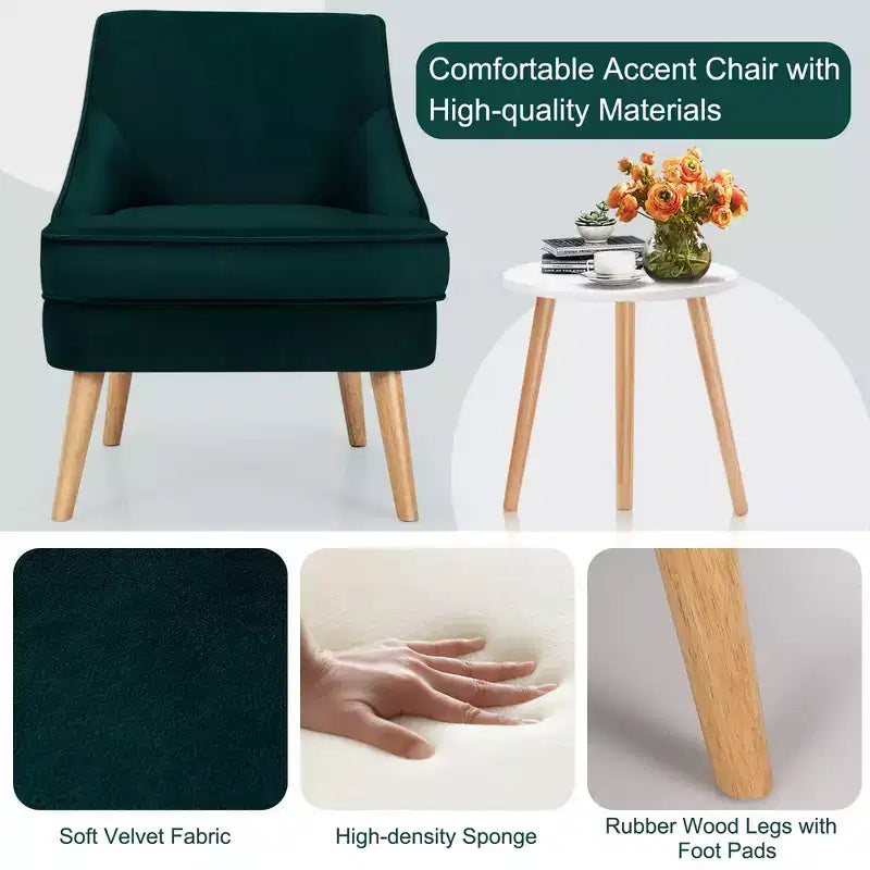 Set of 2 Velvet Accent Chairs with Rubber Wood Legs Pink/Green/Grey