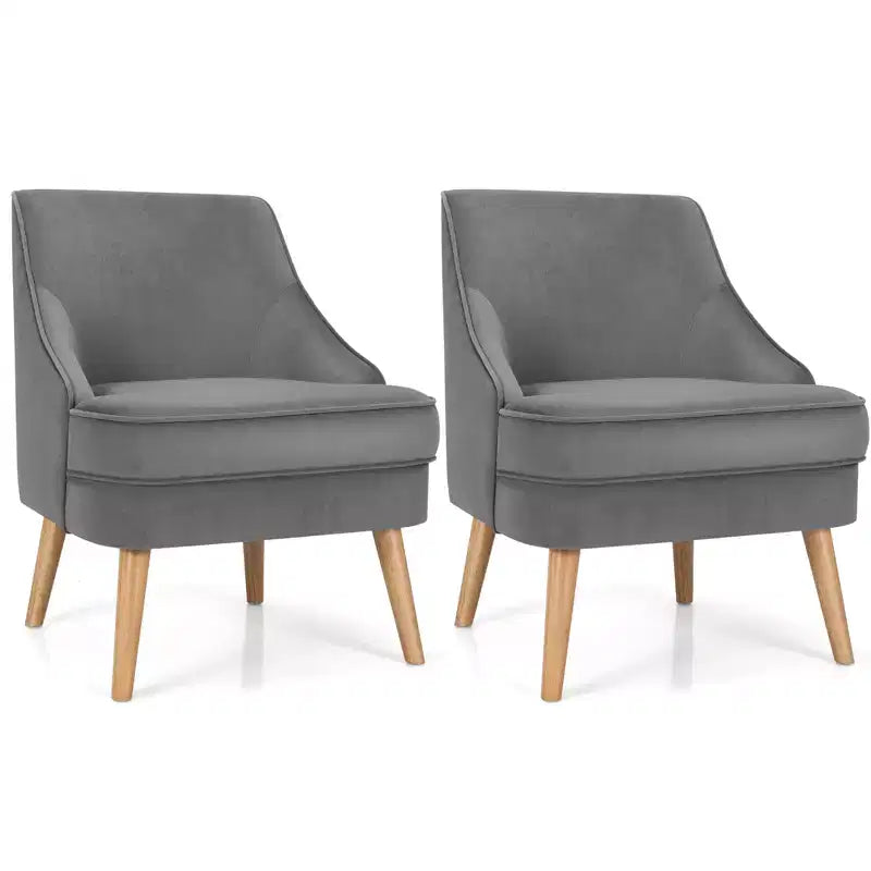 Set of 2 Velvet Accent Chairs with Rubber Wood Legs Pink/Green/Grey