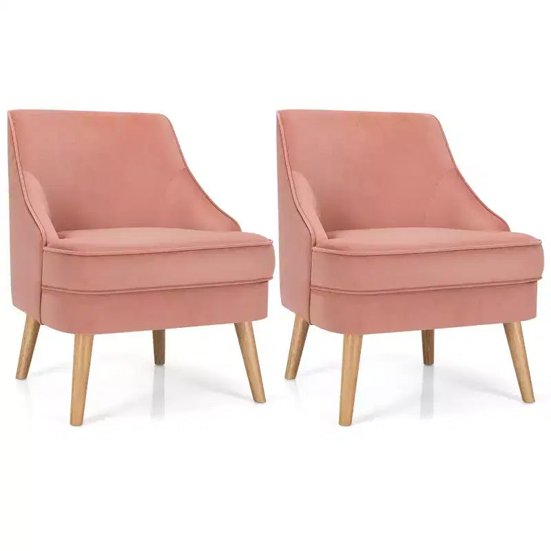 Set of 2 Velvet Accent Chairs with Rubber Wood Legs Pink/Green/Grey