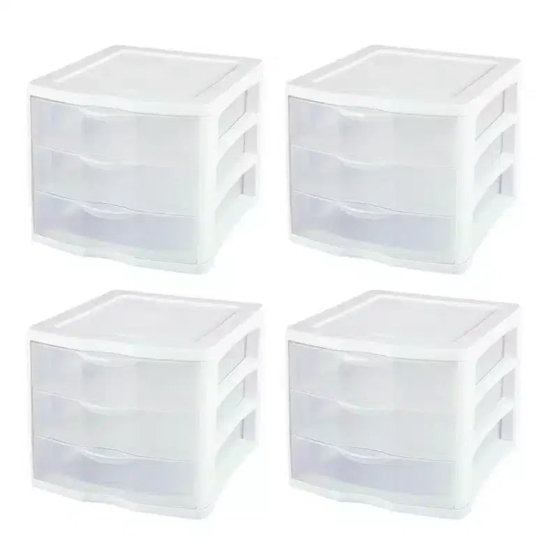 5-Drawer and 3-Drawer Plastic Modular Desk Storage Bin Units 4 Pack Each
