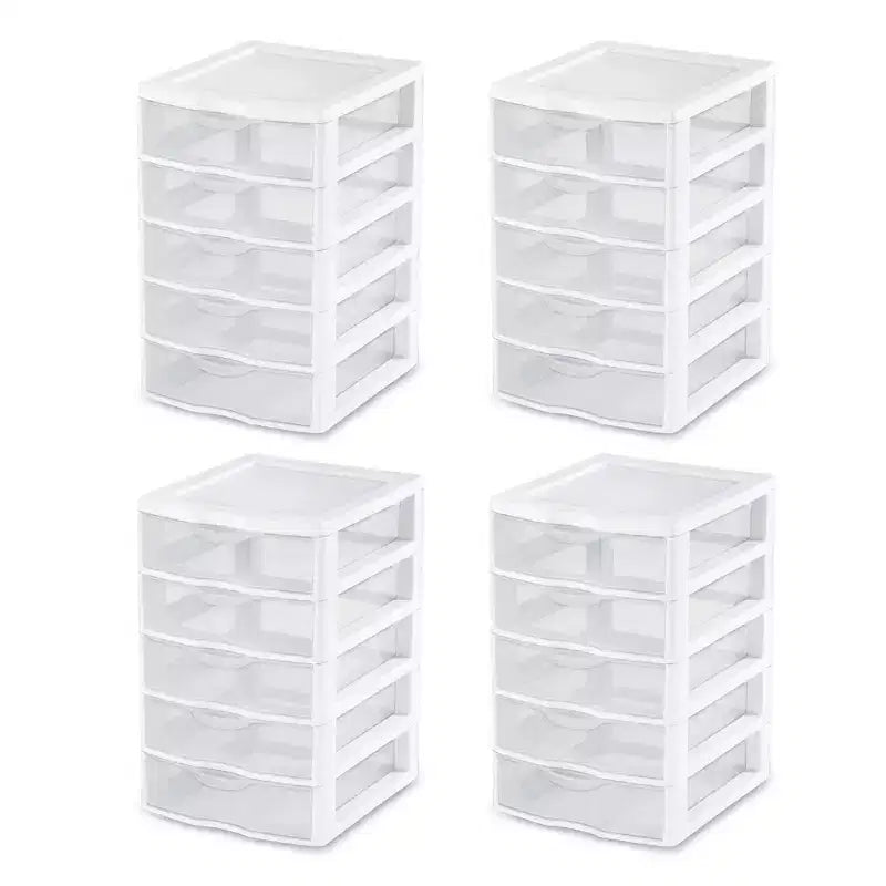 5-Drawer and 3-Drawer Plastic Modular Desk Storage Bin Units 4 Pack Each