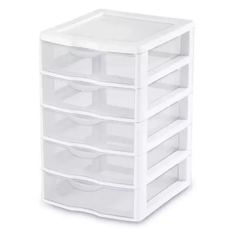 5-Drawer and 3-Drawer Plastic Modular Desk Storage Bin Units 4 Pack Each