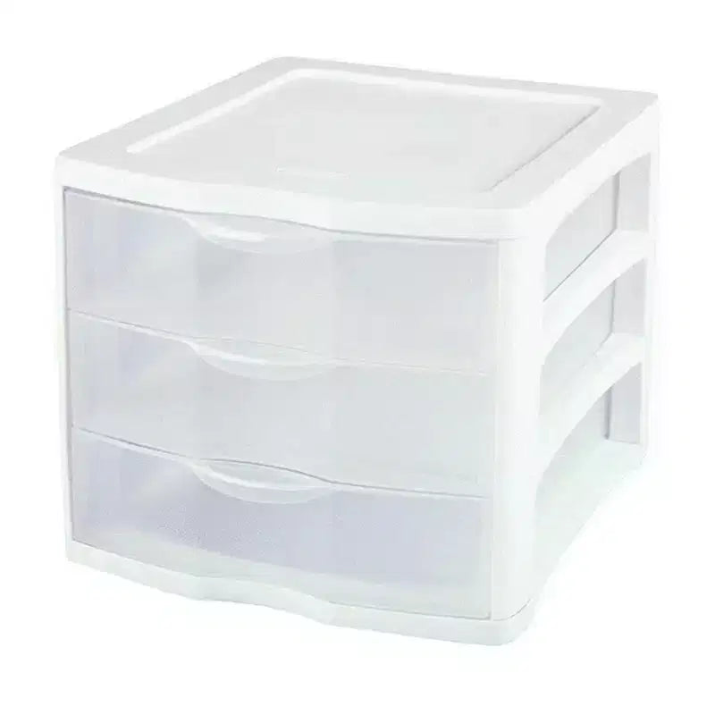 5-Drawer and 3-Drawer Plastic Modular Desk Storage Bin Units 4 Pack Each