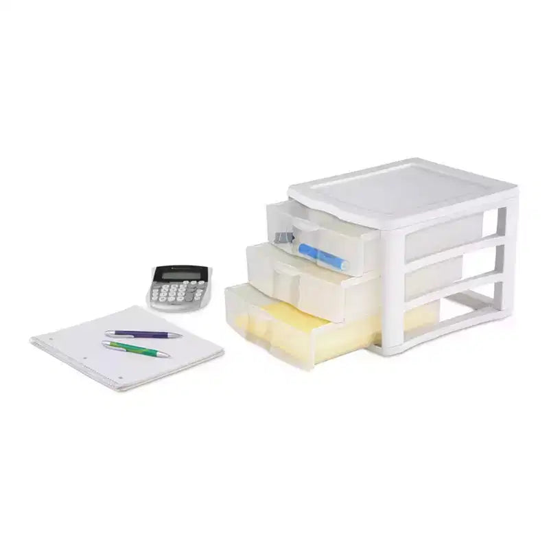 5-Drawer and 3-Drawer Plastic Modular Desk Storage Bin Units 4 Pack Each
