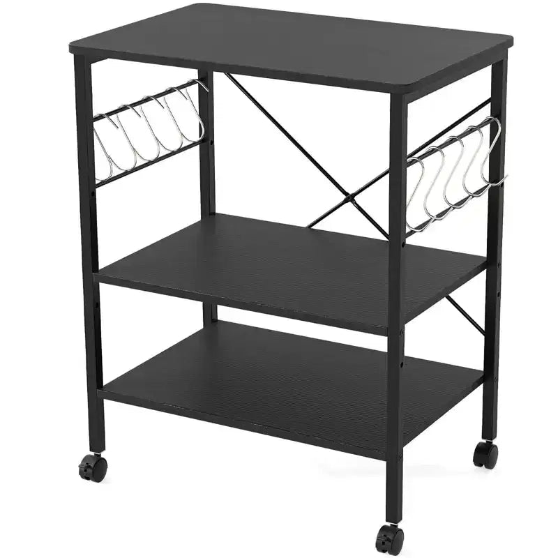 3-Tier Kitchen Baker's Rack Microwave Oven Storage Cart with Hooks