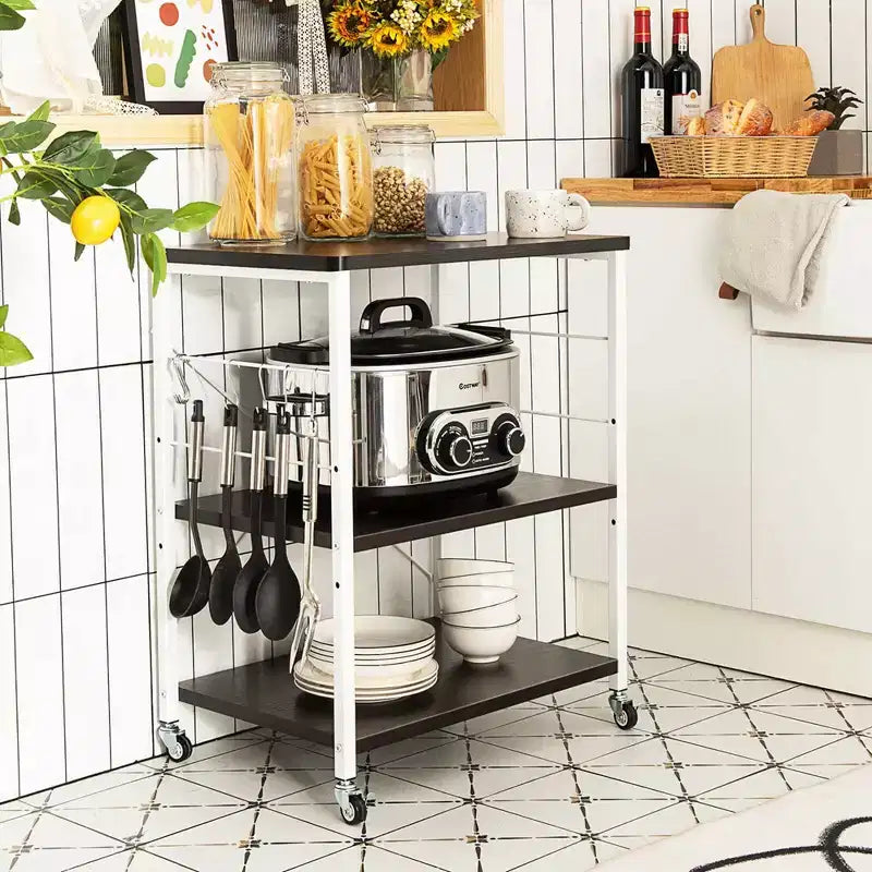 3-Tier Kitchen Baker's Rack Microwave Oven Storage Cart with Hooks