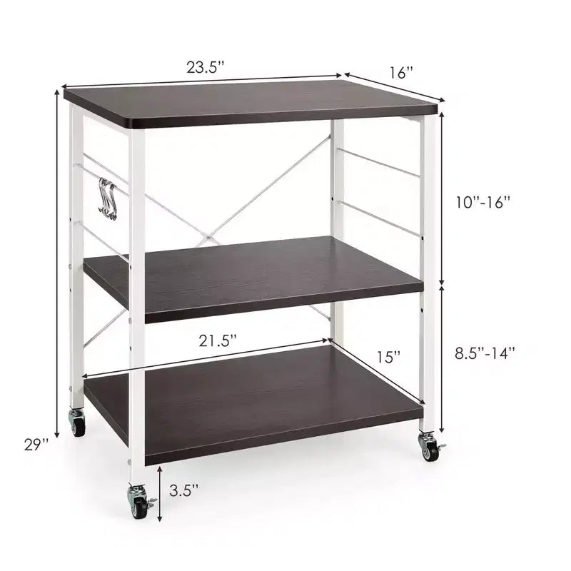 3-Tier Kitchen Baker's Rack Microwave Oven Storage Cart with Hooks