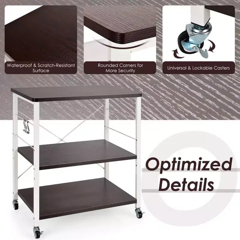 3-Tier Kitchen Baker's Rack Microwave Oven Storage Cart with Hooks