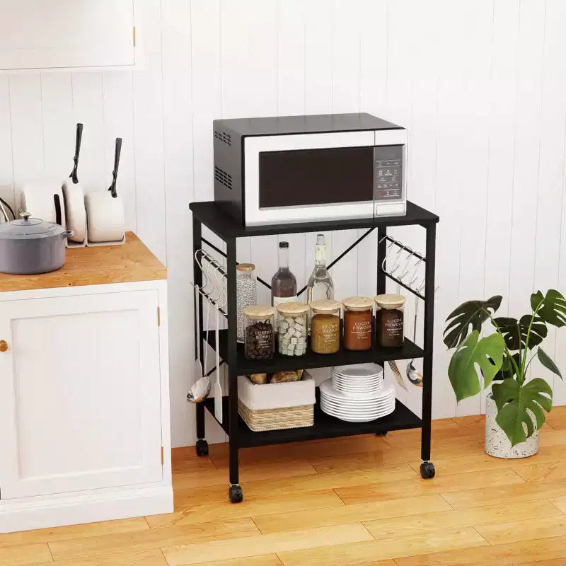 3-Tier Kitchen Baker's Rack Microwave Oven Storage Cart with Hooks