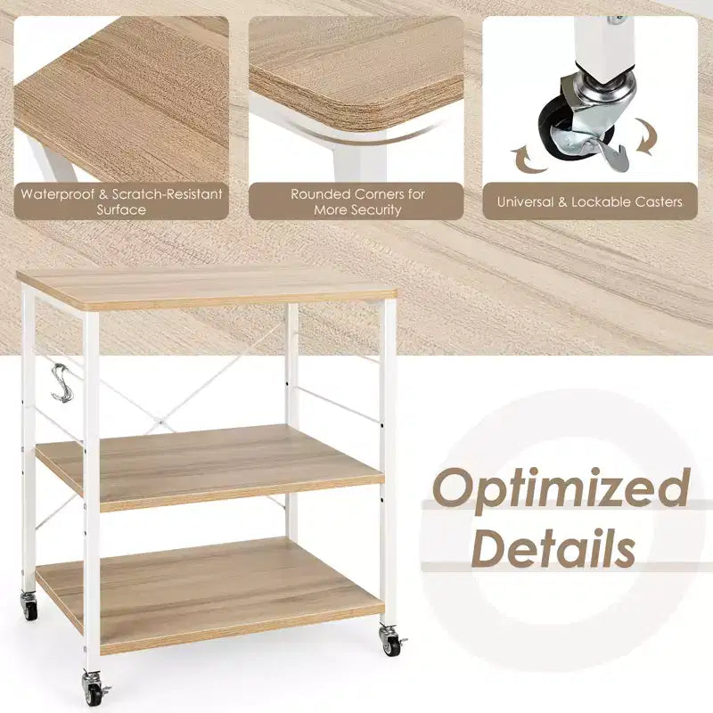 3-Tier Kitchen Baker's Rack Microwave Oven Storage Cart with Hooks
