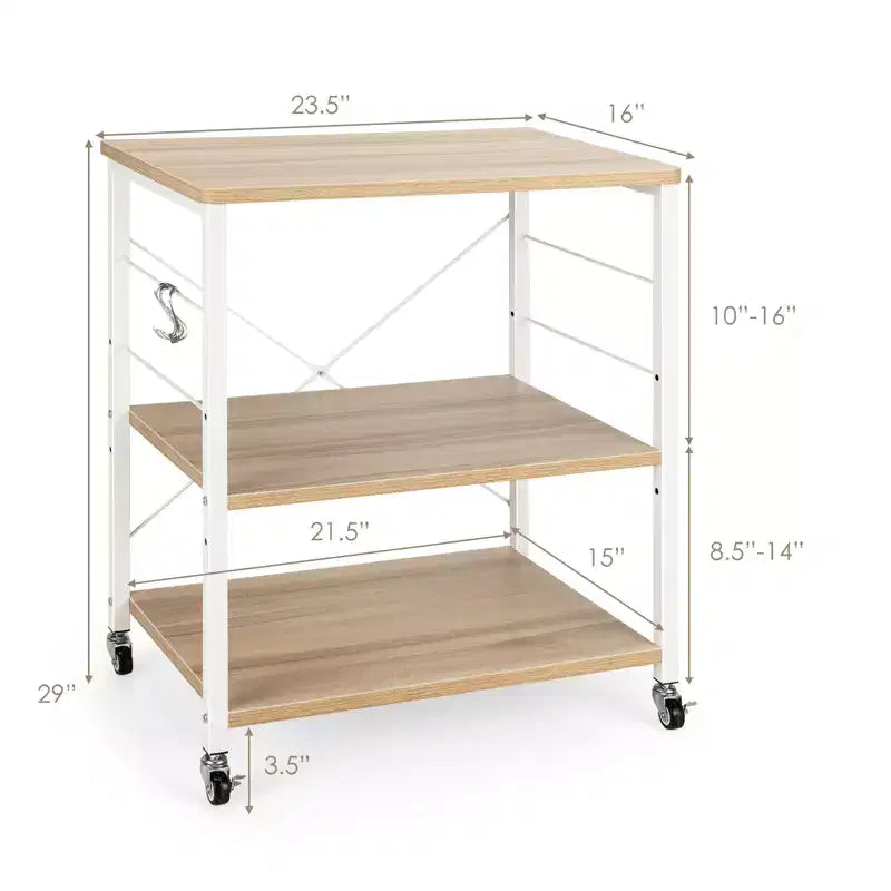 3-Tier Kitchen Baker's Rack Microwave Oven Storage Cart with Hooks