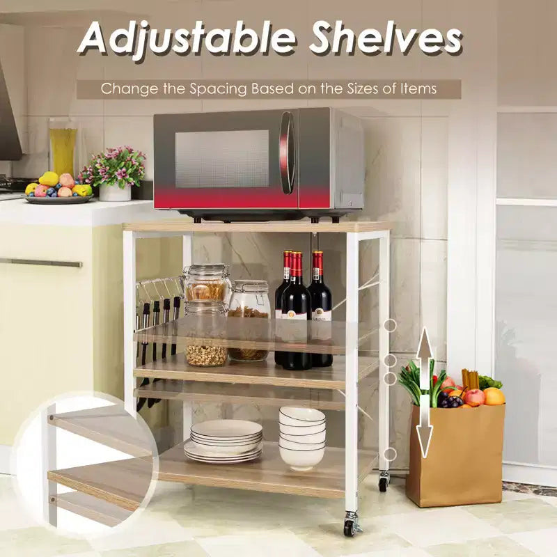 3-Tier Kitchen Baker's Rack Microwave Oven Storage Cart with Hooks