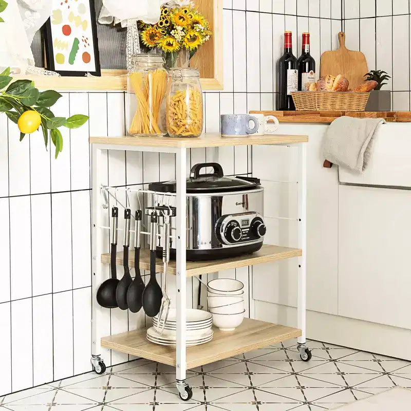 3-Tier Kitchen Baker's Rack Microwave Oven Storage Cart with Hooks