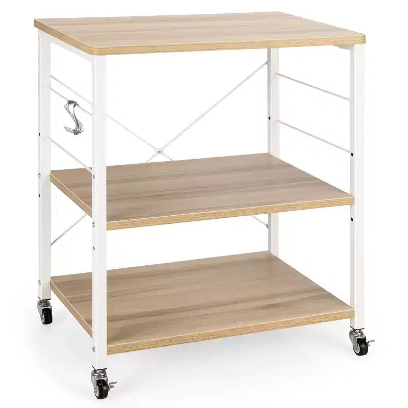 3-Tier Kitchen Baker's Rack Microwave Oven Storage Cart with Hooks