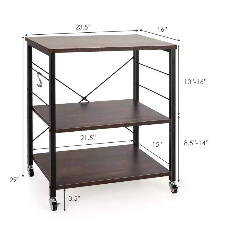 3-Tier Kitchen Baker's Rack Microwave Oven Storage Cart with Hooks