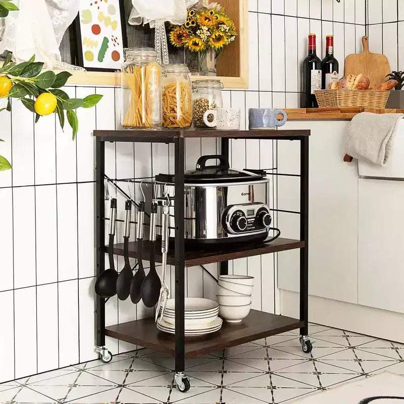 3-Tier Kitchen Baker's Rack Microwave Oven Storage Cart with Hooks