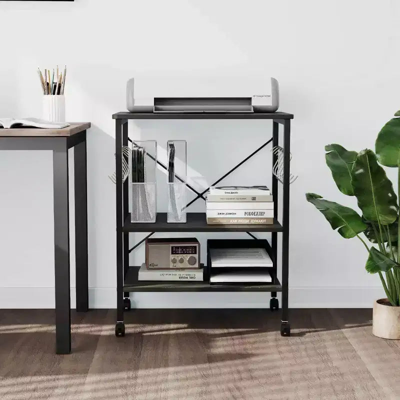 3-Tier Kitchen Baker's Rack Microwave Oven Storage Cart with Hooks