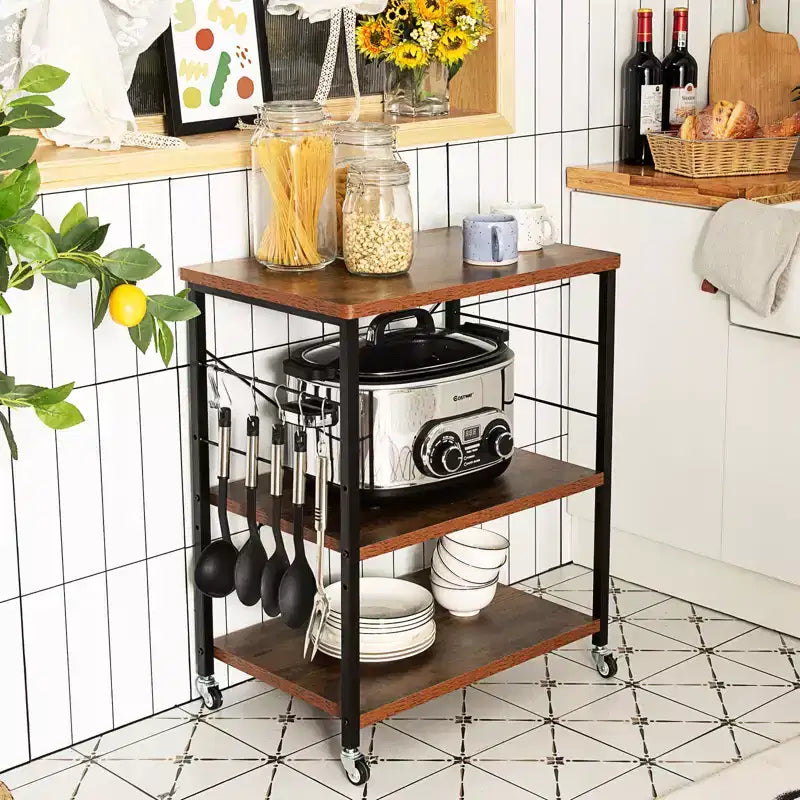 3-Tier Kitchen Baker's Rack Microwave Oven Storage Cart with Hooks