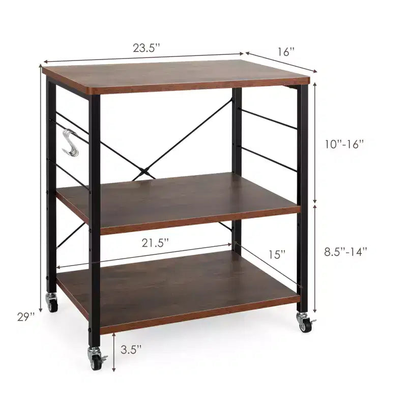 3-Tier Kitchen Baker's Rack Microwave Oven Storage Cart with Hooks