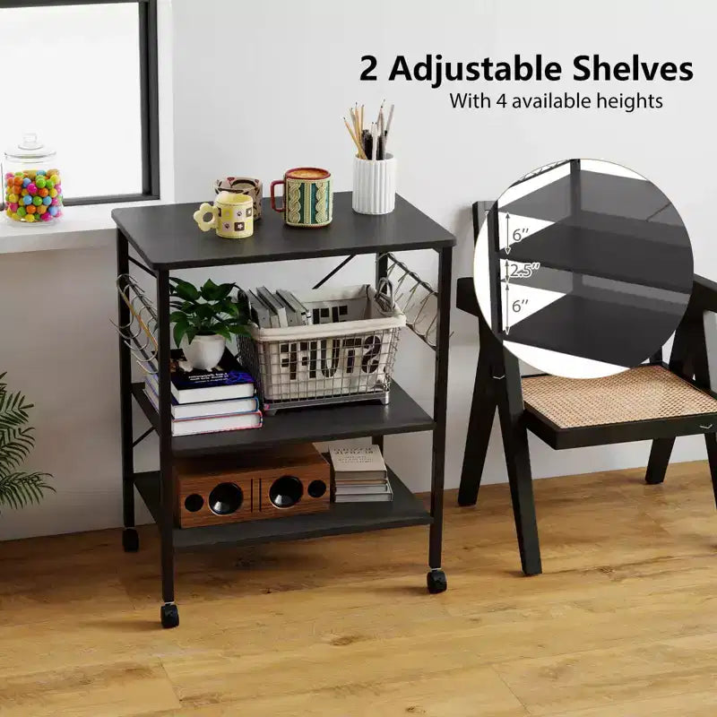 3-Tier Kitchen Baker's Rack Microwave Oven Storage Cart with Hooks