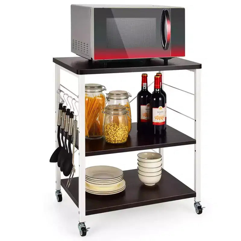3-Tier Kitchen Baker's Rack Microwave Oven Storage Cart with Hooks