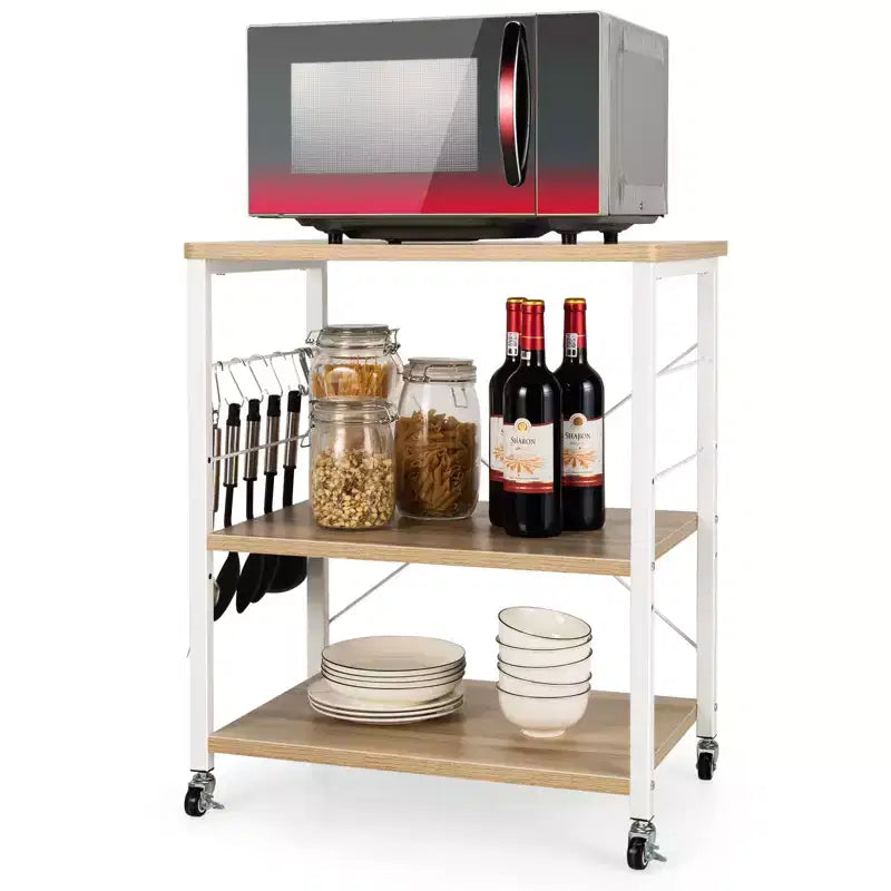 3-Tier Kitchen Baker's Rack Microwave Oven Storage Cart with Hooks