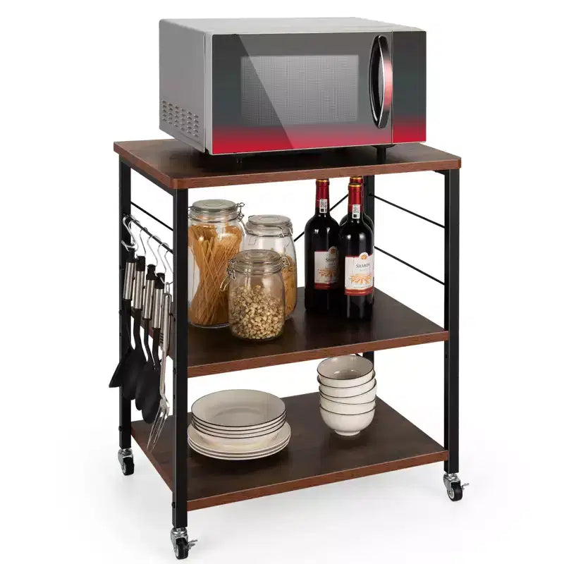 3-Tier Kitchen Baker's Rack Microwave Oven Storage Cart with Hooks